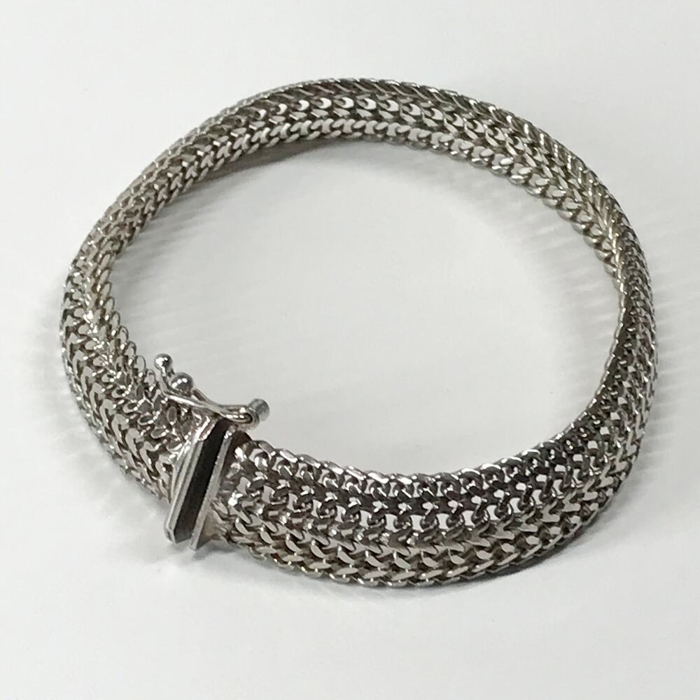 VTG Itaor Signed Italy Sterling Silver 925 Mesh Braided Bracelet 7in 10mm 17g